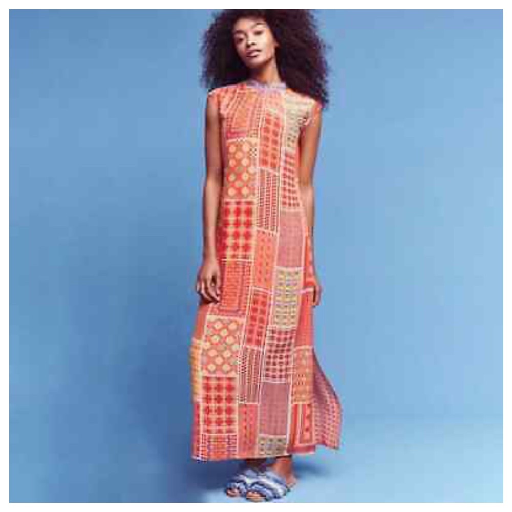 Anthropologie Tanvi Kedia Sol Red Patchwork Mixed Print Maxi Dress, size S
